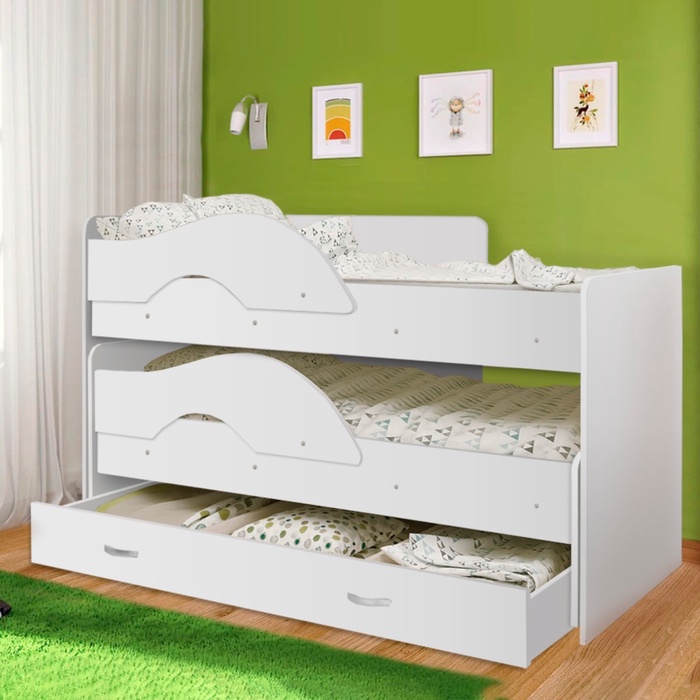 Кровать двухъярусная выкатная Матрешка Белый/белый 800х1600 с ящиком